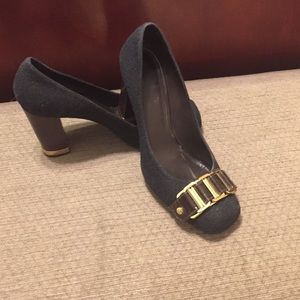 Tory Burch black pumps with brown heels